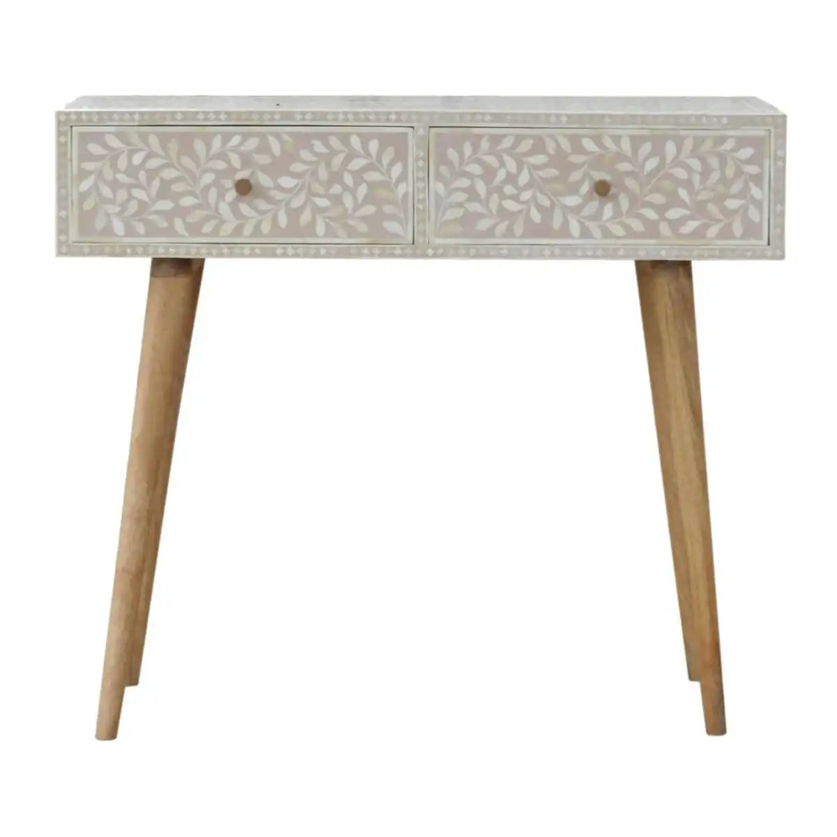 Floral Bone Inlay Console Table in Light Taupe - Price Crash Furniture