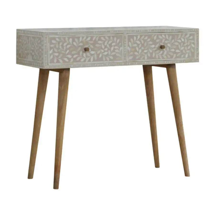 Floral Bone Inlay Console Table in Light Taupe - Price Crash Furniture