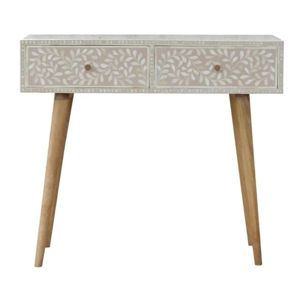 Floral Bone Inlay Console Table in Light Taupe - Price Crash Furniture