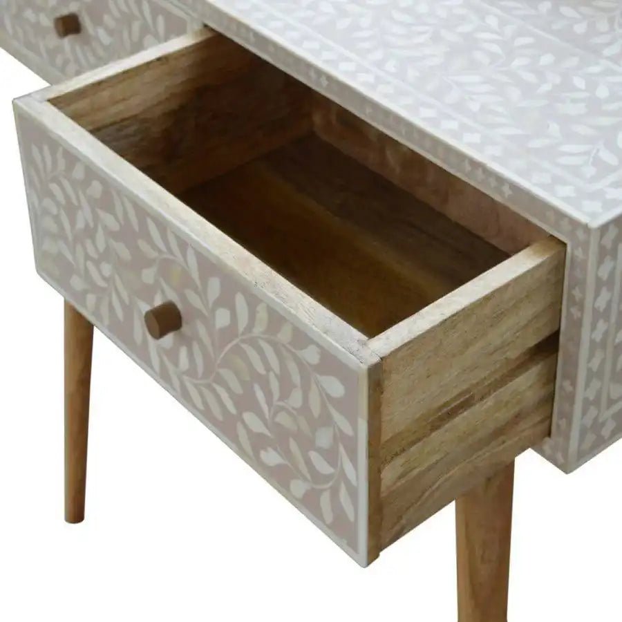 Floral Bone Inlay Console Table in Light Taupe - Price Crash Furniture
