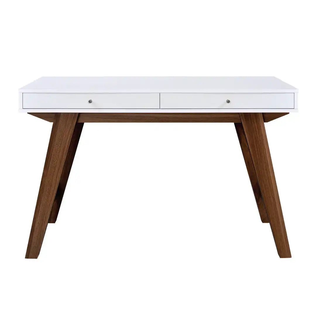 Florence Office / Computer Desk in White and Dark Oak - Price Crash Furniture