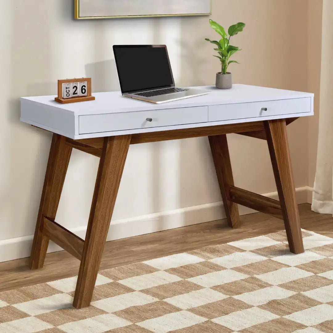 Florence Office / Computer Desk in White and Dark Oak - Price Crash Furniture