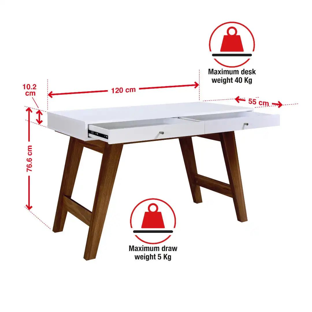 Florence Office / Computer Desk in White and Dark Oak - Price Crash Furniture