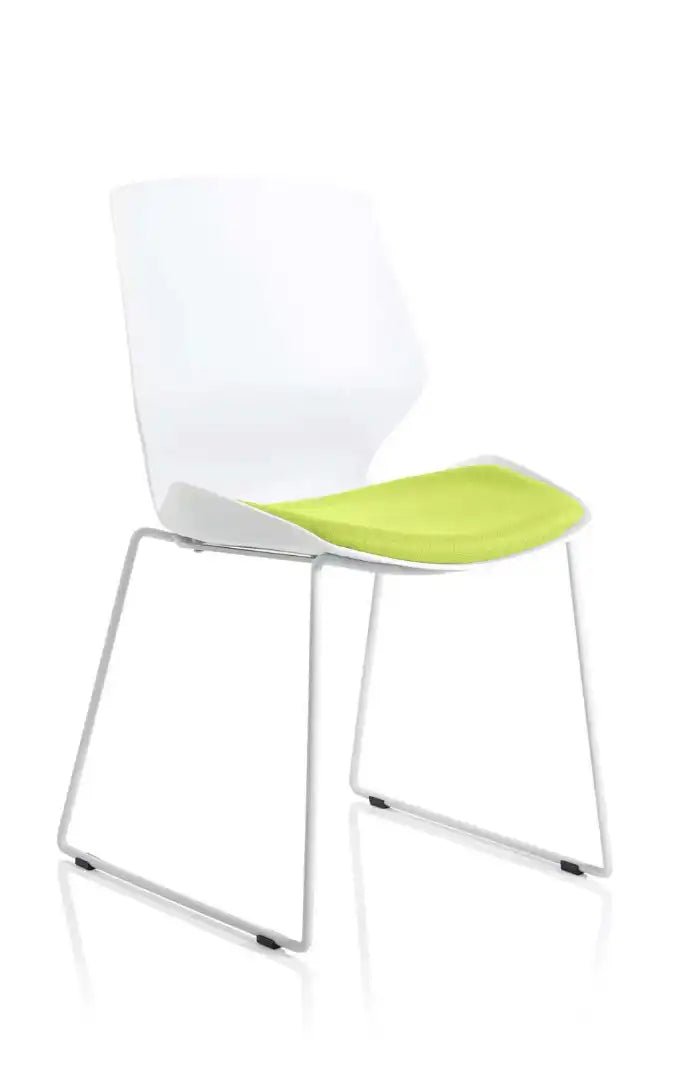 Florence Sled White Frame Fabric Seat Visitor Chair - Price Crash Furniture