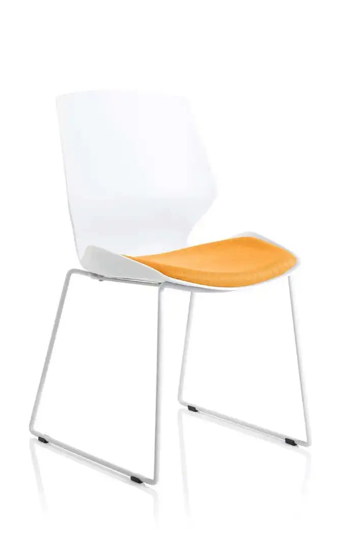 Florence Sled White Frame Fabric Seat Visitor Chair - Price Crash Furniture