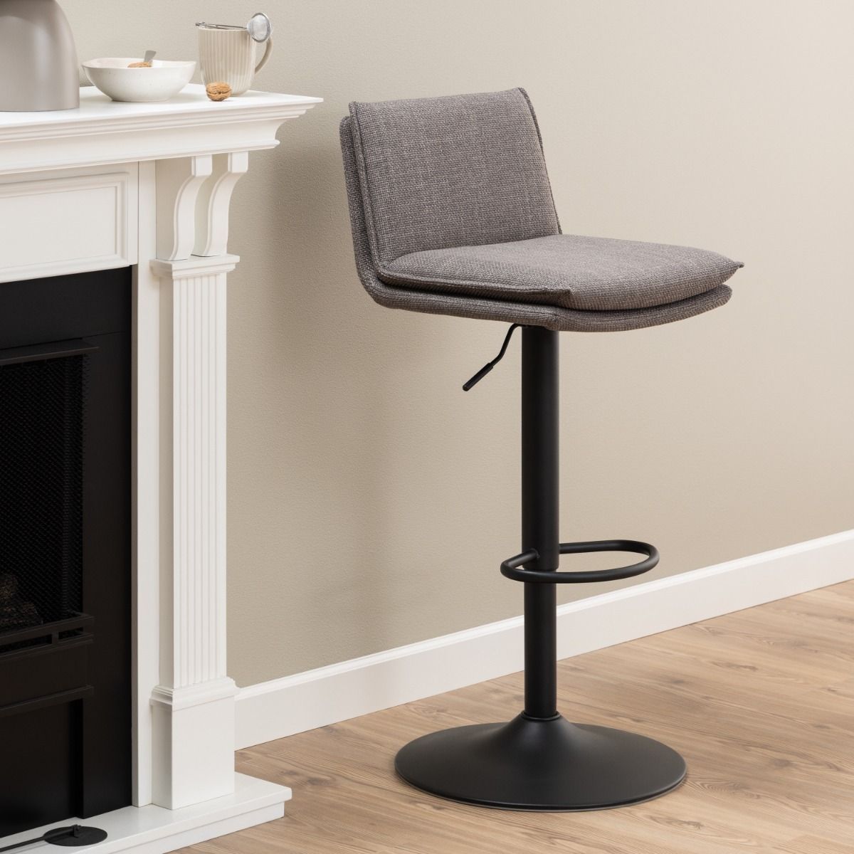 Flynn Swivel Bar Stool In Light Grey-Brown - Price Crash Furniture