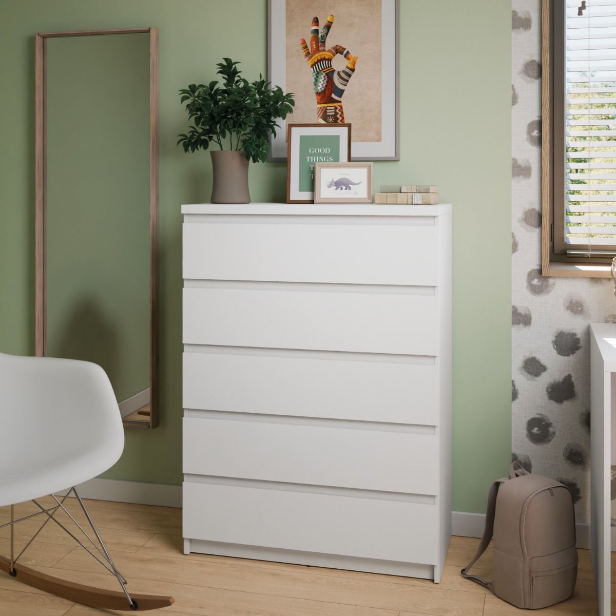 Fribo 5 Drawer Chest Of Drawers In Alpine White - Price Crash Furniture