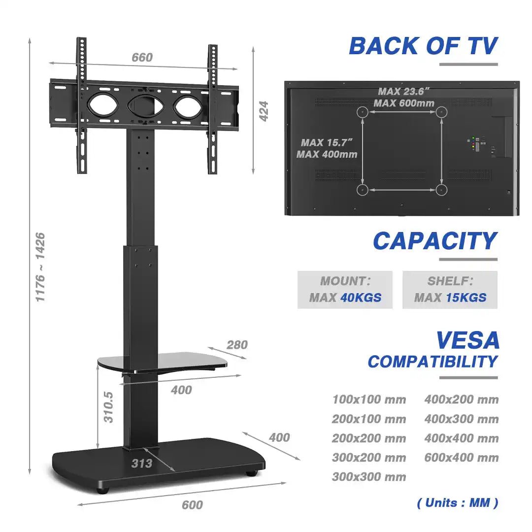 FS1 Floor Pedestal TV stand in Black - Price Crash Furniture