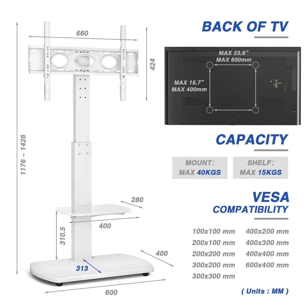 FS1 Floor Pedestal TV stand in White - Price Crash Furniture