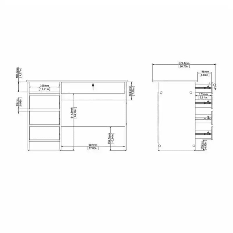 Function Plus Desk (3+1) handle free Drawer in White - Price Crash Furniture
