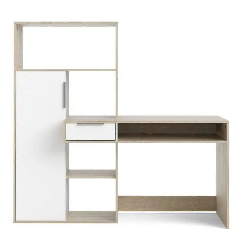 Function Plus Desk multi - functional Desk with Drawer and 1 Door in White and Oak - Price Crash Furniture