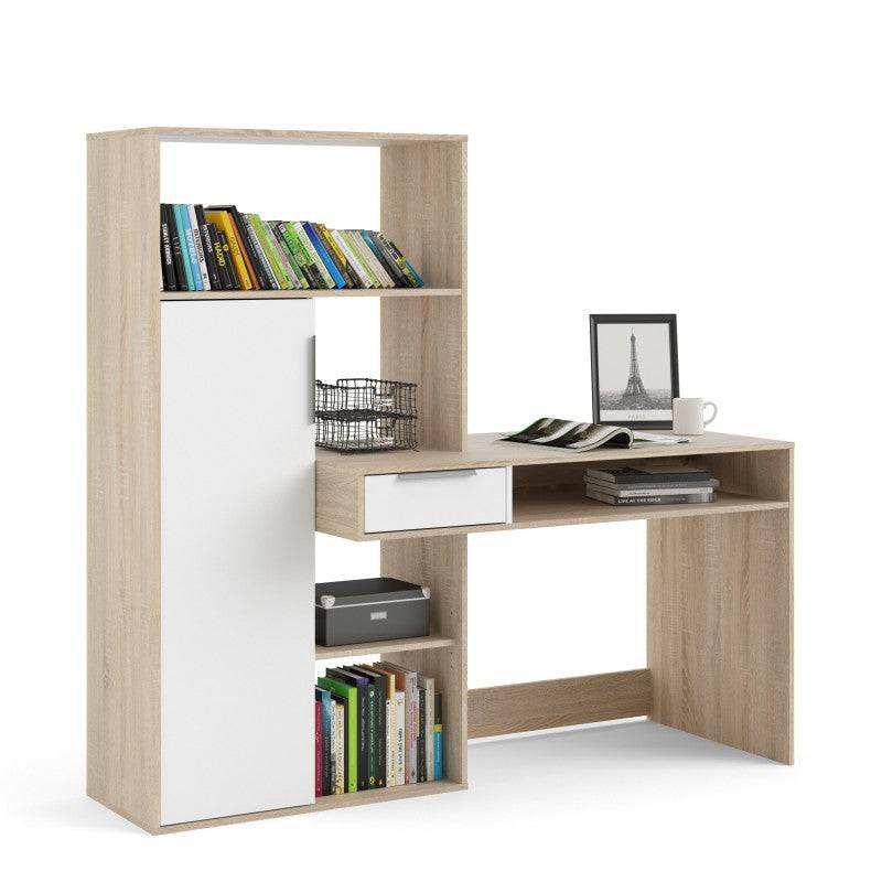 Function Plus Desk multi - functional Desk with Drawer and 1 Door in White and Oak - Price Crash Furniture