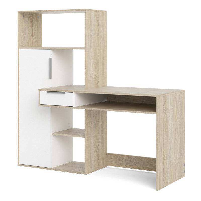 Function Plus Desk multi - functional Desk with Drawer and 1 Door in White and Oak - Price Crash Furniture