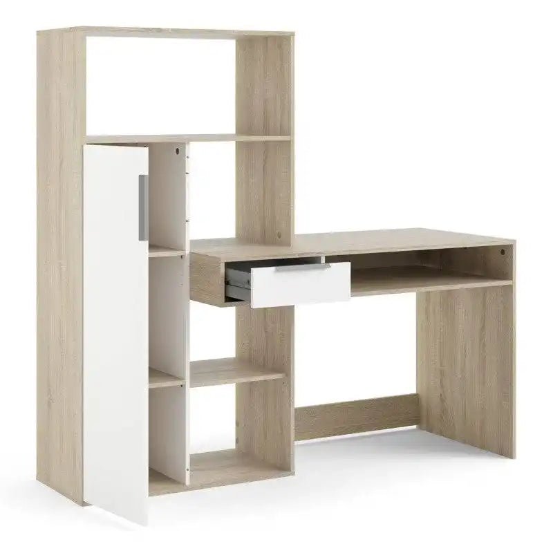 Function Plus Desk multi - functional Desk with Drawer and 1 Door in White and Oak - Price Crash Furniture