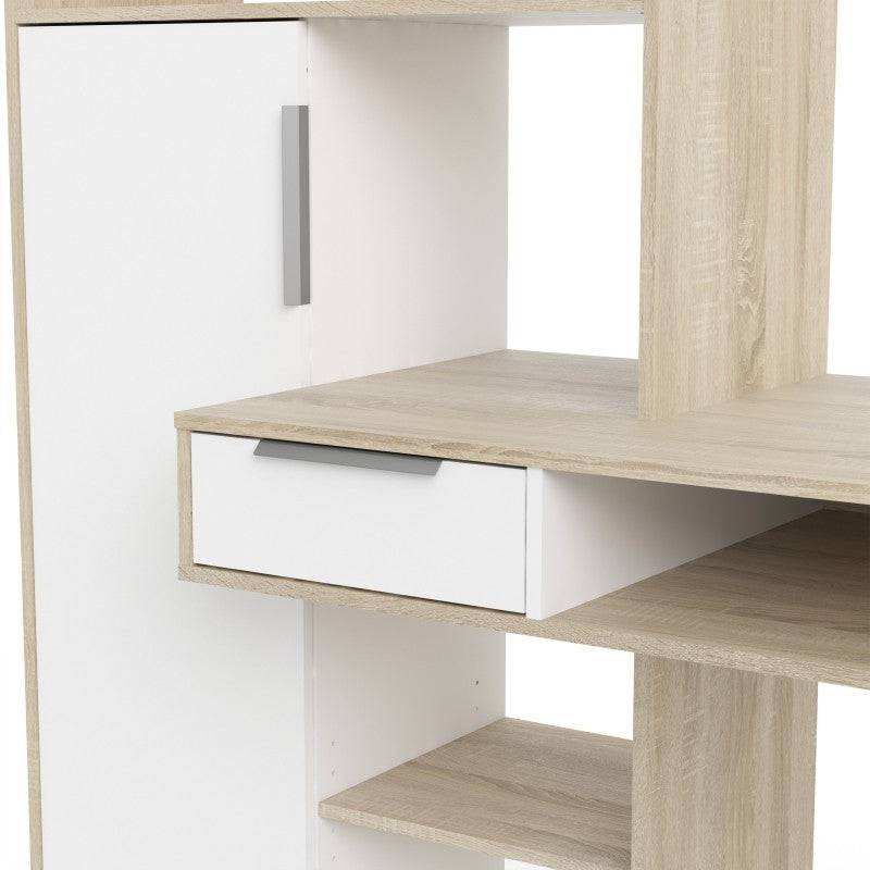 Function Plus Desk multi - functional Desk with Drawer and 1 Door in White and Oak - Price Crash Furniture
