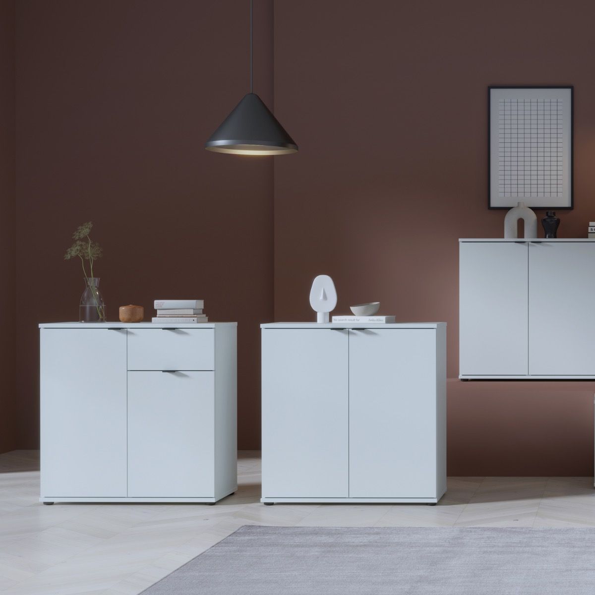 Ganymede 2 Door Cupboard With Drawer And Top Lip Detail In Light Grey - Price Crash Furniture