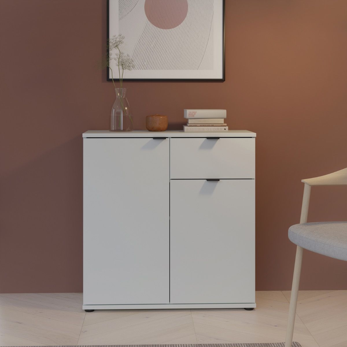 Ganymede 2 Door Cupboard With Drawer And Top Lip Detail In Light Grey - Price Crash Furniture