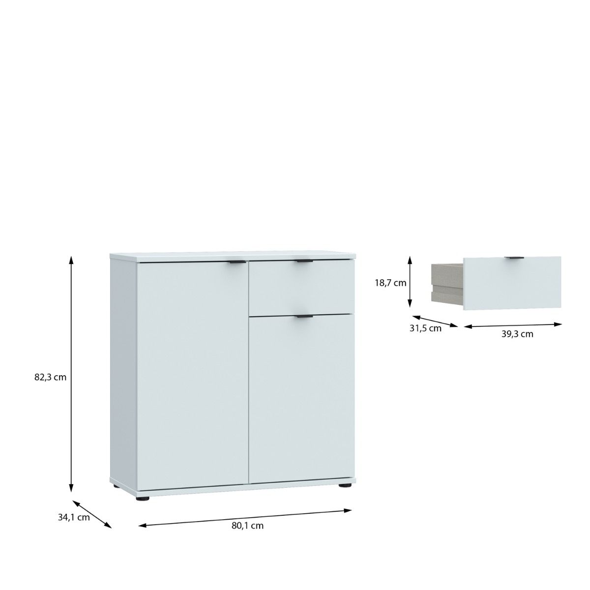 Ganymede 2 Door Cupboard With Drawer And Top Lip Detail In Light Grey - Price Crash Furniture