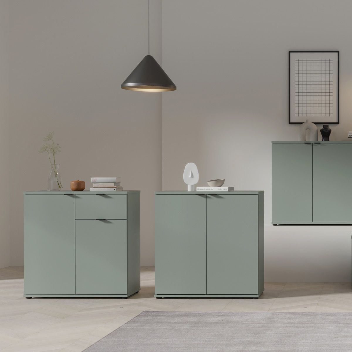 Ganymede 2 Door Cupboard With Drawer In Sage Green - Price Crash Furniture