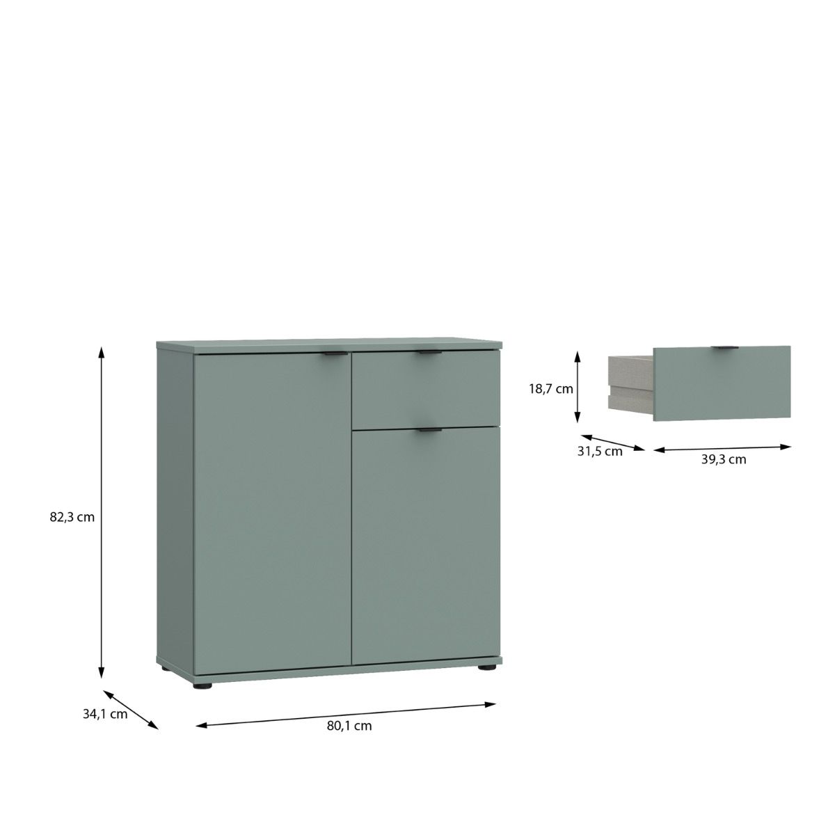 Ganymede 2 Door Cupboard With Drawer In Sage Green - Price Crash Furniture
