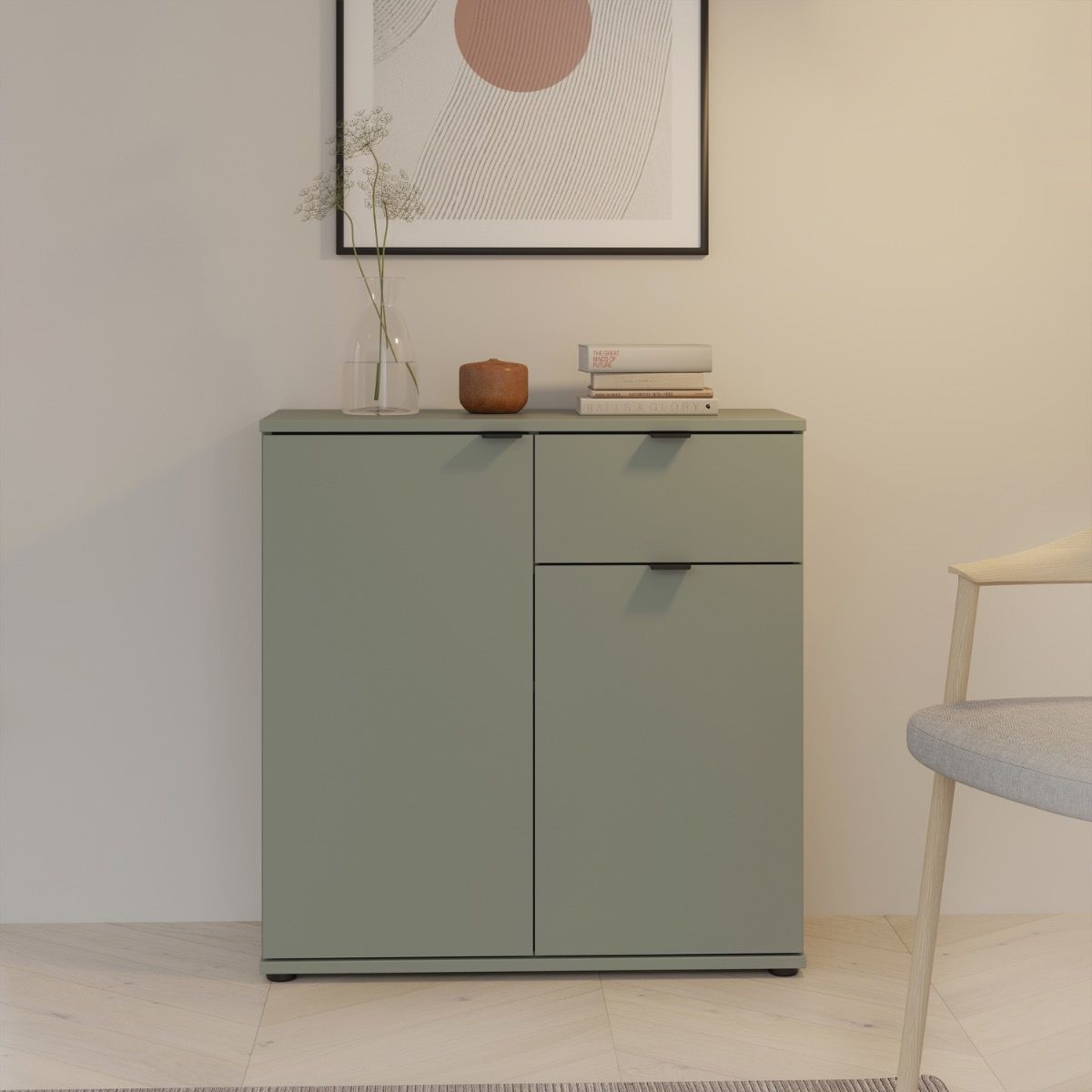 Ganymede 2 Door Cupboard With Drawer In Sage Green - Price Crash Furniture