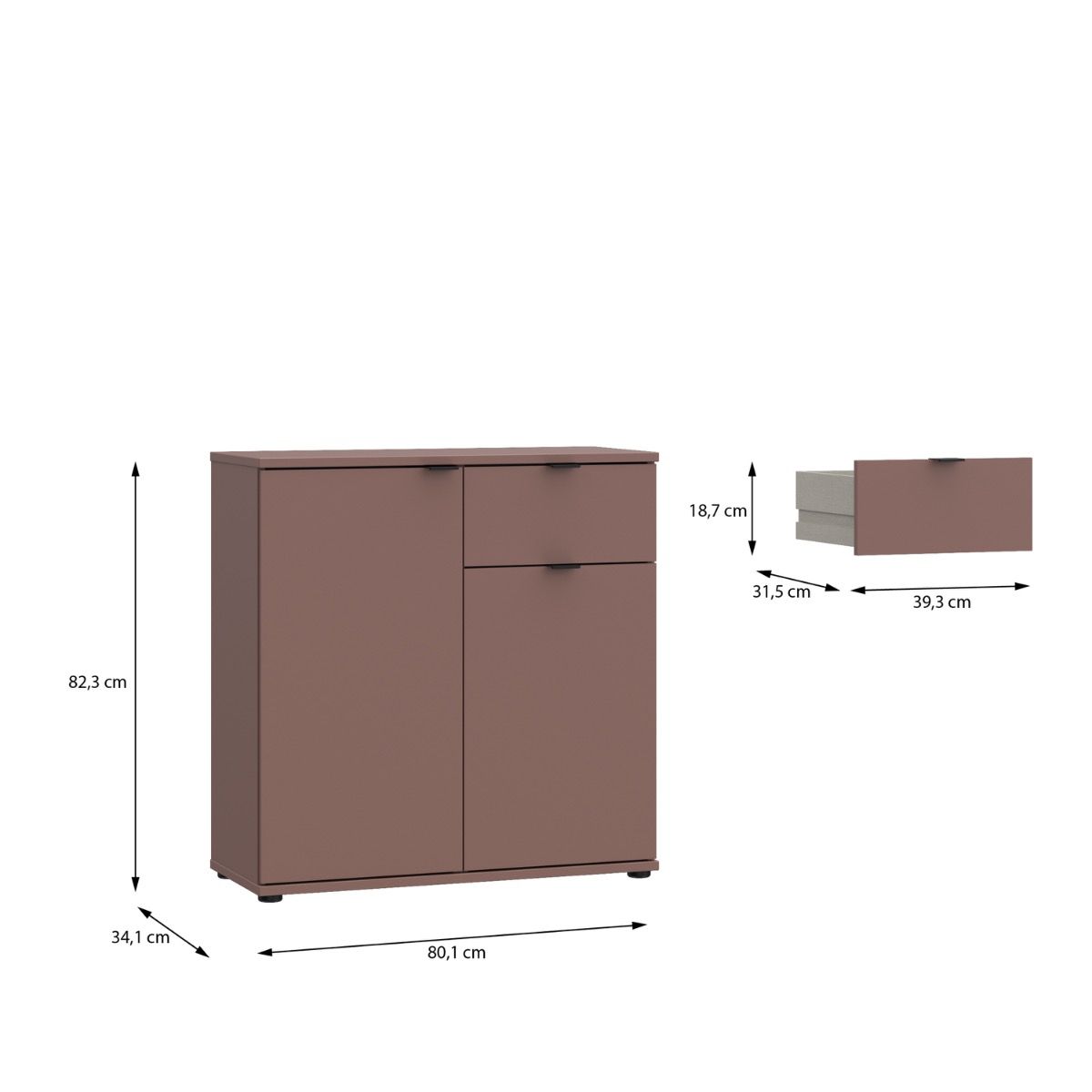 Ganymede 2 Door Cupboard With Drawer In Terracotta - Price Crash Furniture