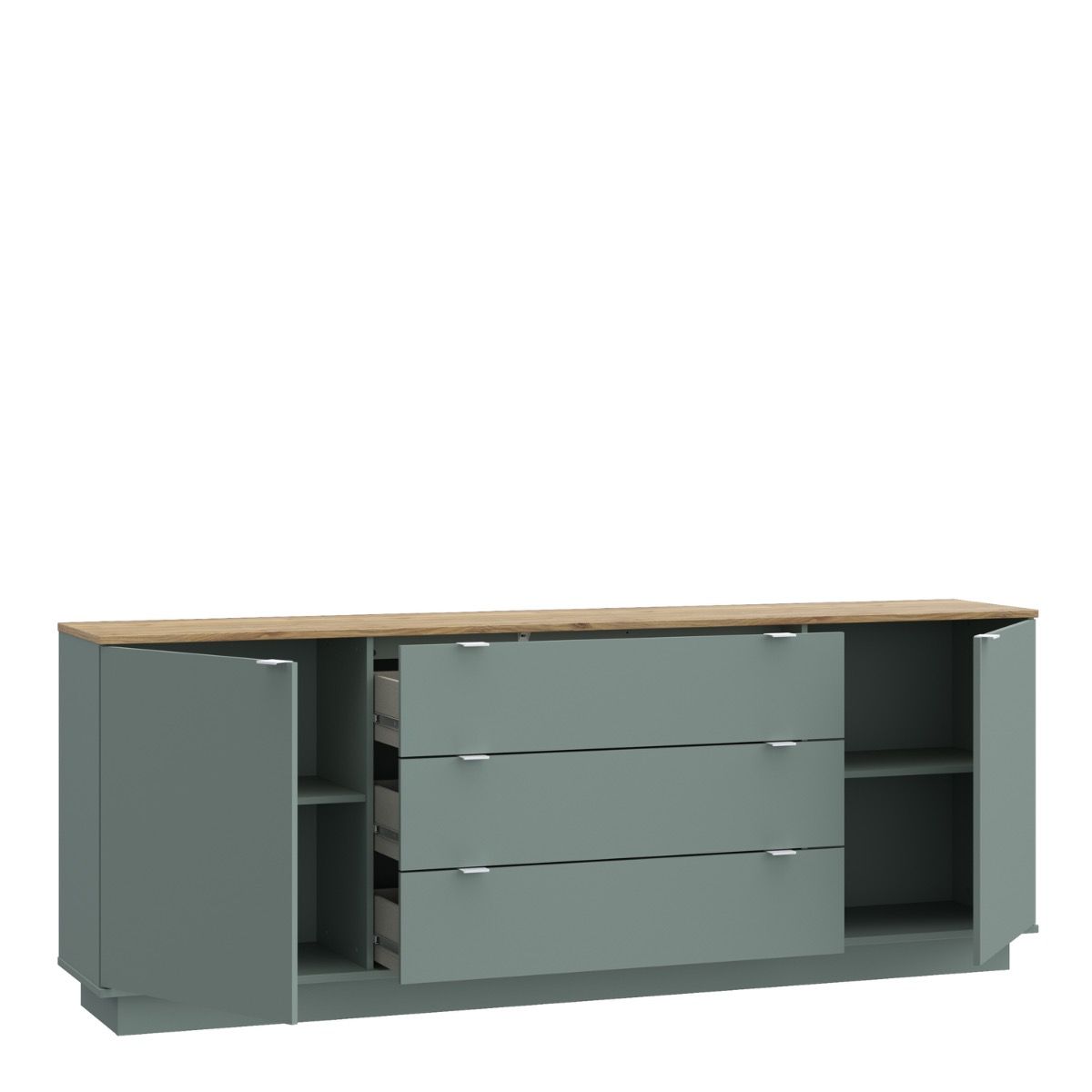 Ganymede Large Sideboard With 3 Drawers & 2 Doors In Mauvella Oak And Sage - Price Crash Furniture