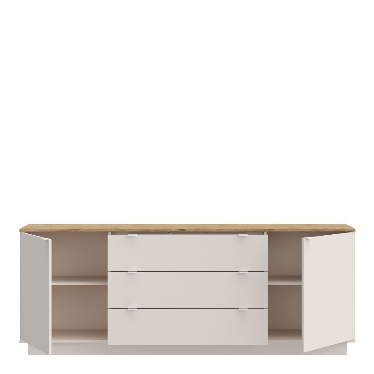 Ganymede Large Sideboard With 3 Drawers & 2 Doors In Mauvella Oak And Sand - Price Crash Furniture