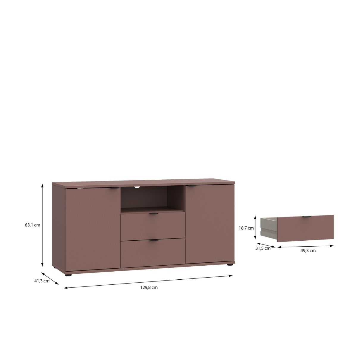 Ganymede Tall TV Cabinet With Open Shelf, 2 Drawers & 2 Doors In Terracotta - Price Crash Furniture