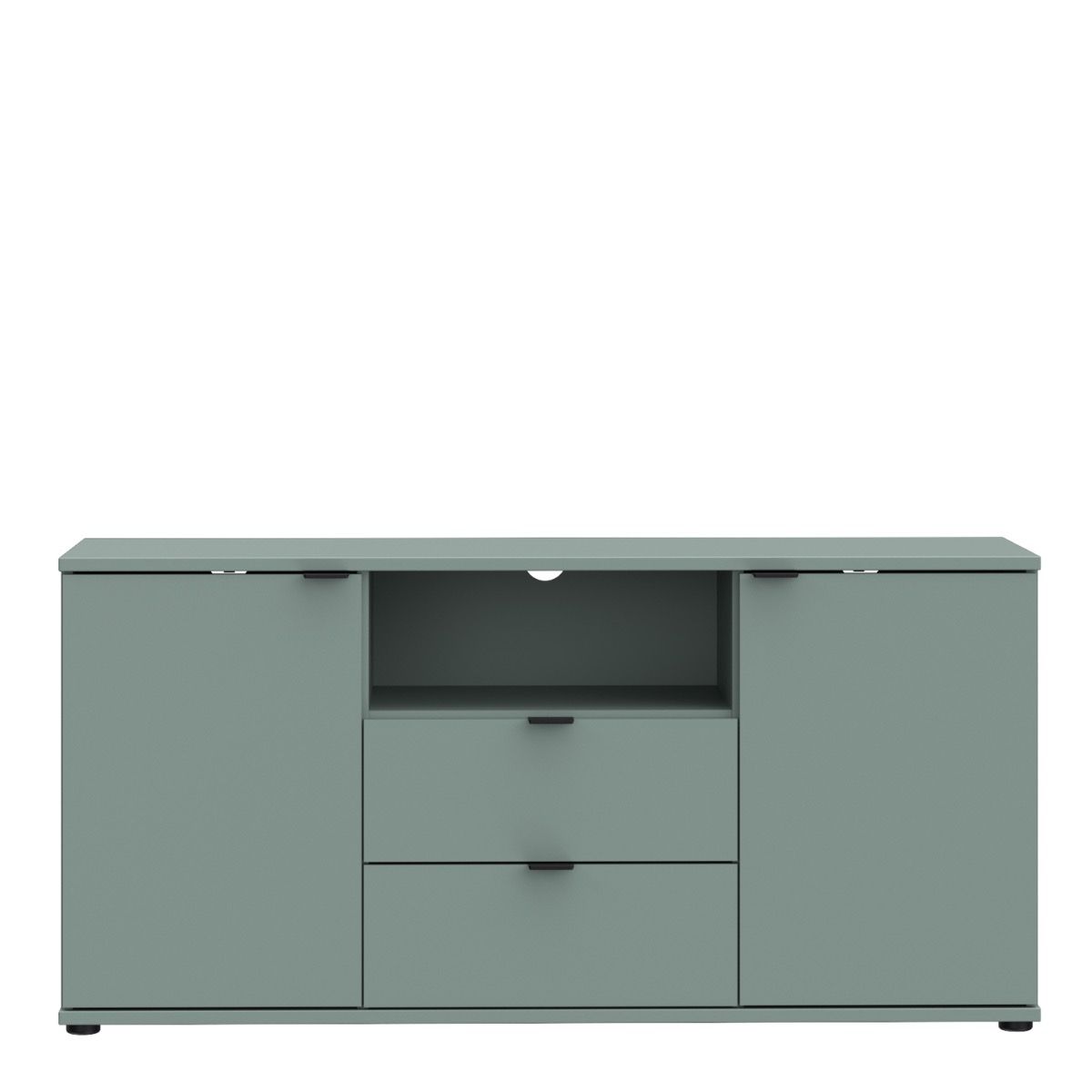 Ganymede Tall TV Cabinet With Open Shelf, Drawer & 2 Doors In Sage Green - Price Crash Furniture