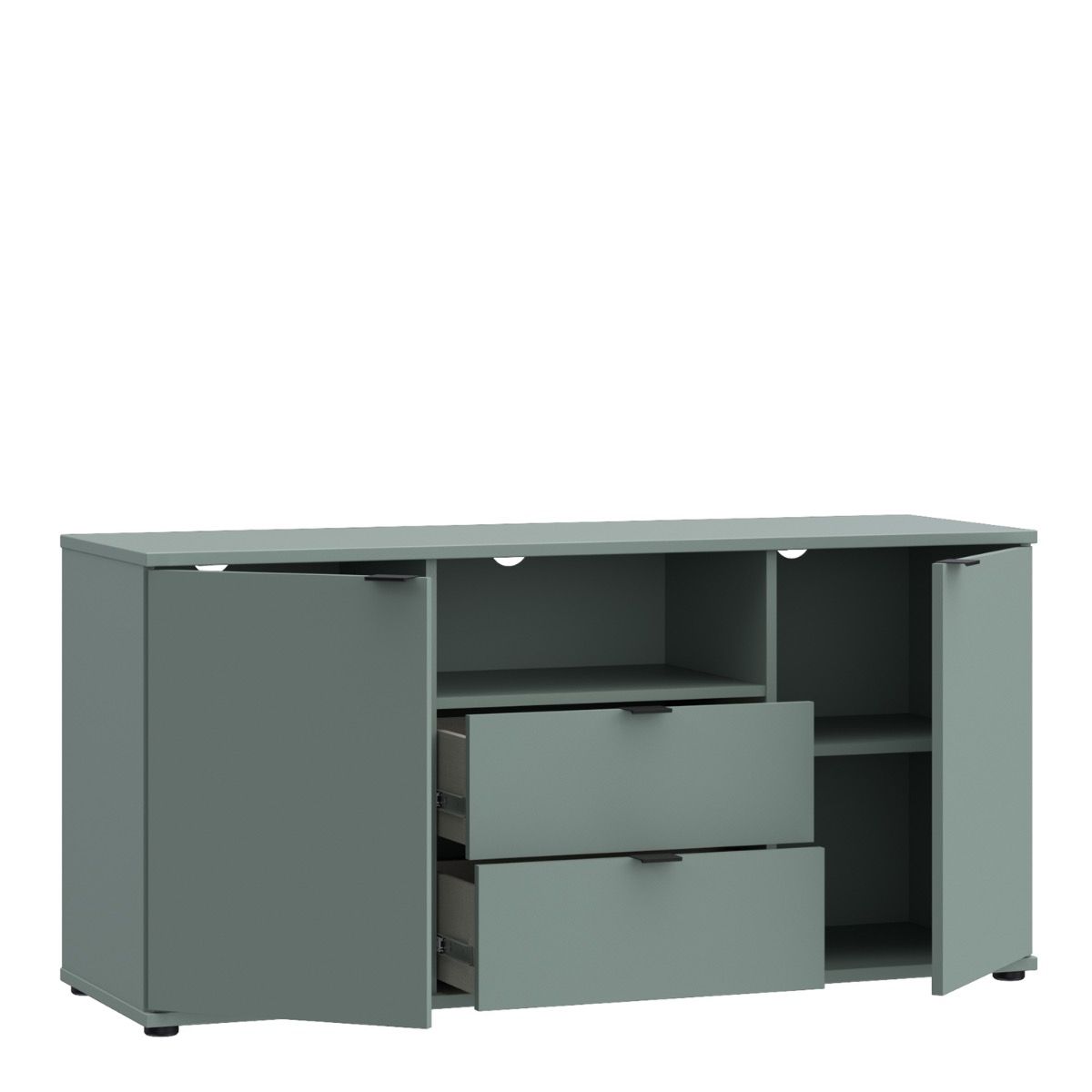 Ganymede Tall TV Cabinet With Open Shelf, Drawer & 2 Doors In Sage Green - Price Crash Furniture