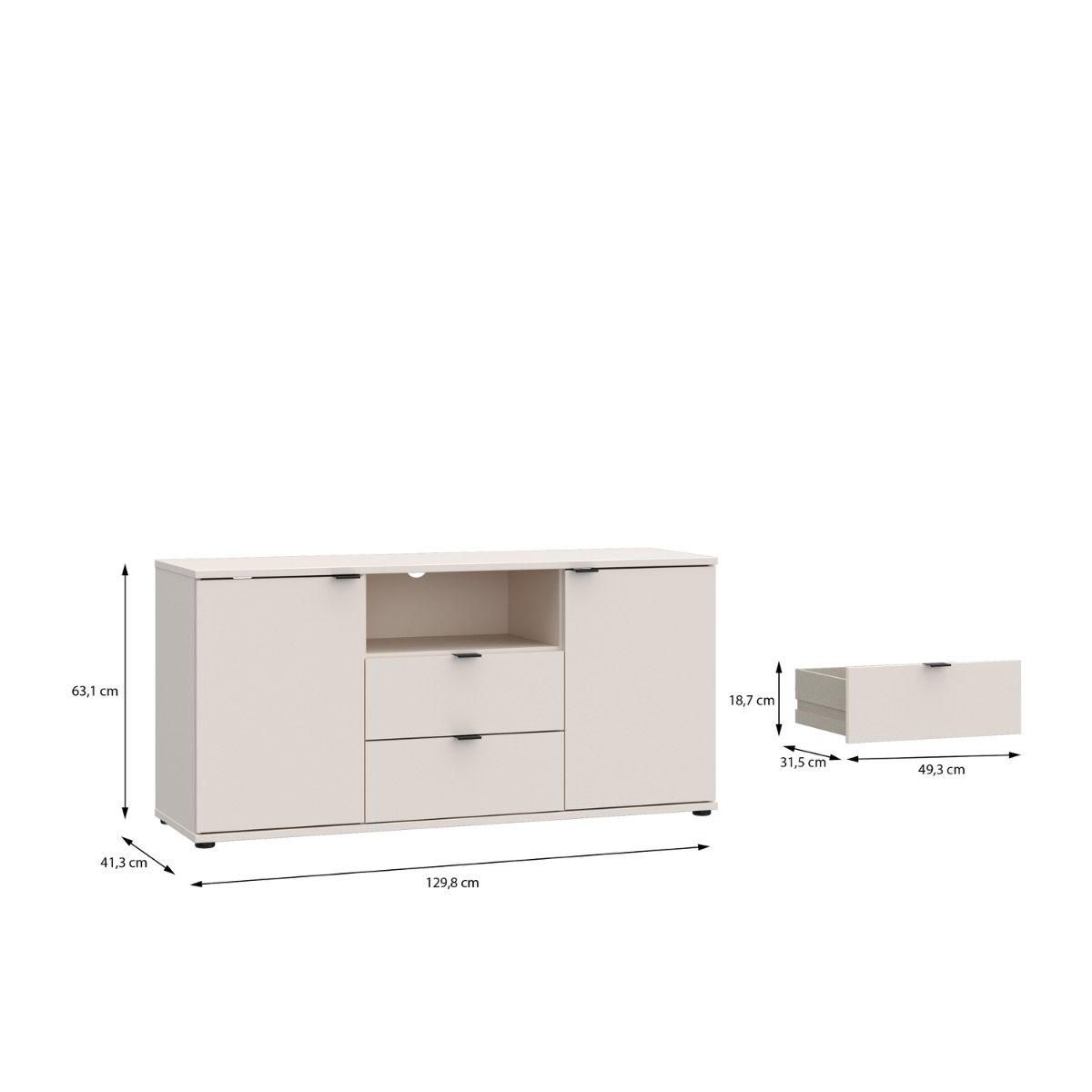 Ganymede Tall TV Stand With Open Shelf, 2 Drawers & 2 Doors In Sand - Price Crash Furniture
