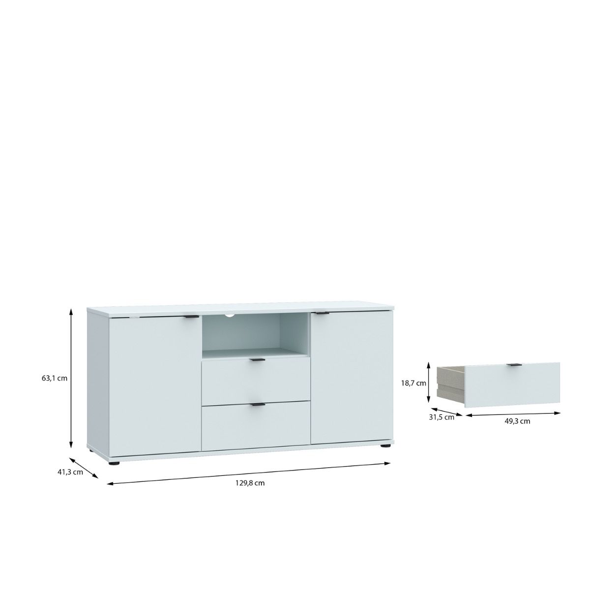 Ganymede Tall TV Stand With Open Shelf, Drawer & 2 Doors In Light Grey - Price Crash Furniture