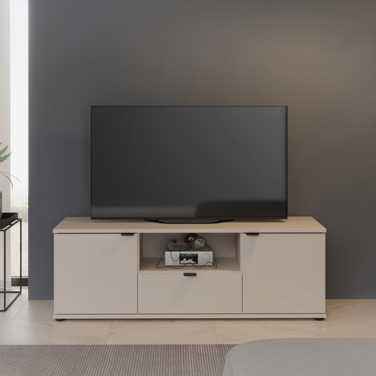Ganymede TV Unit With Open Shelf, Drawer & 2 Doors In Sand - Price Crash Furniture