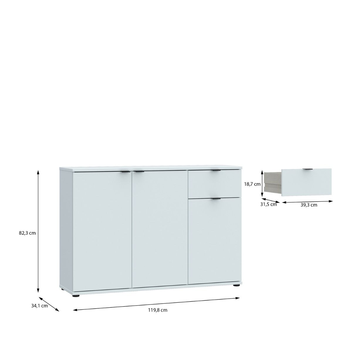 Ganymede Wide 3 Door Cupboard With Drawer In Light Grey - Price Crash Furniture