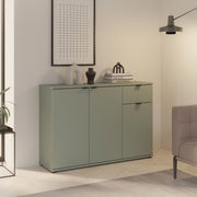 Ganymede Wide 3 Door Cupboard With Drawer In Sage Green - Price Crash Furniture