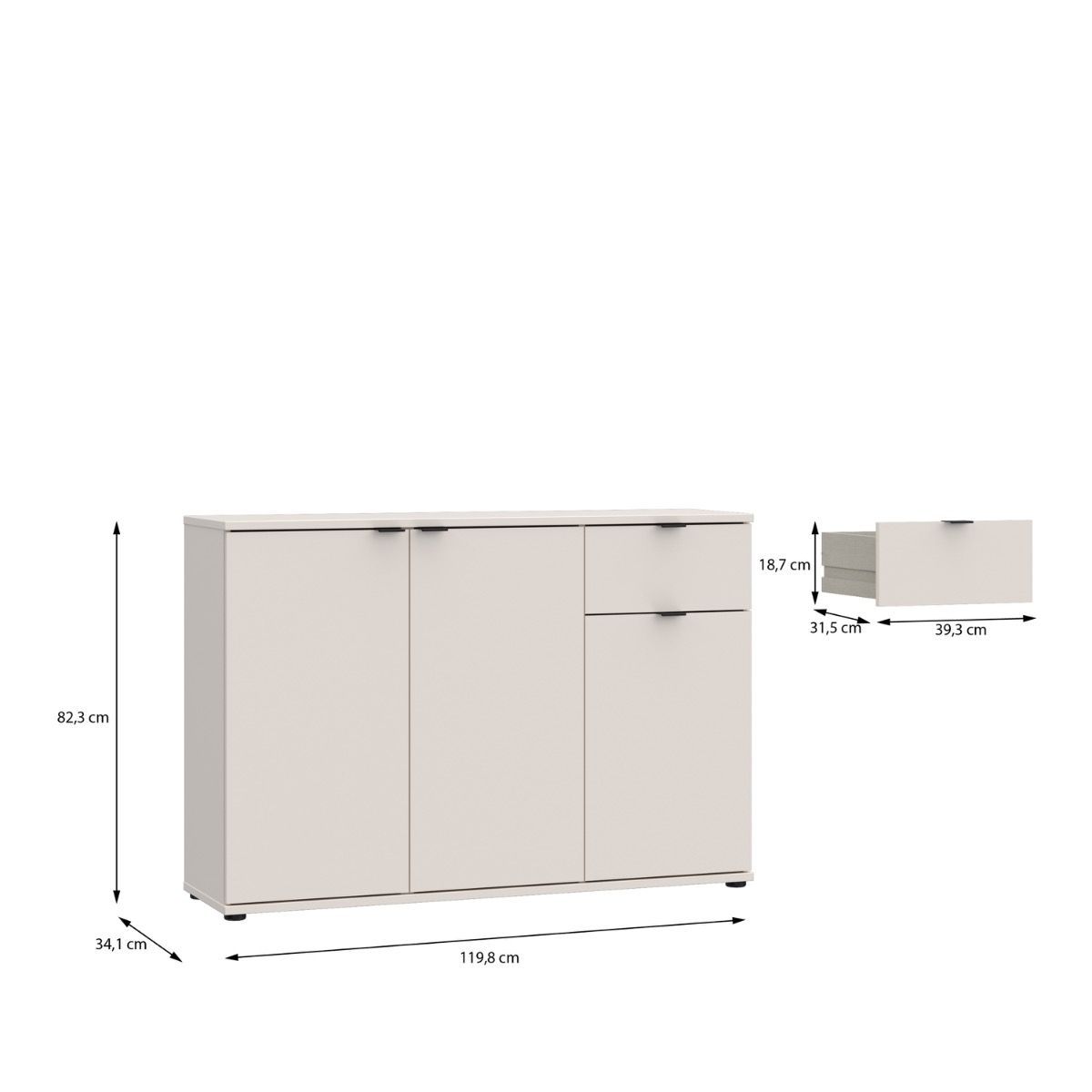 Ganymede Wide 3 Door Cupboard With Drawer In Sand - Price Crash Furniture