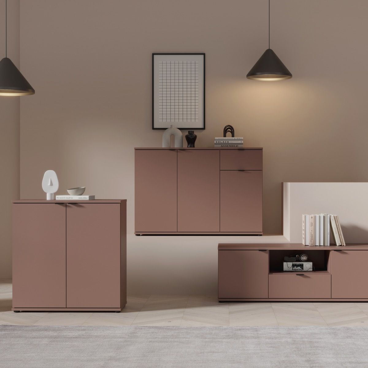 Ganymede Wide 3 Door Cupboard With Drawer In Terracotta - Price Crash Furniture