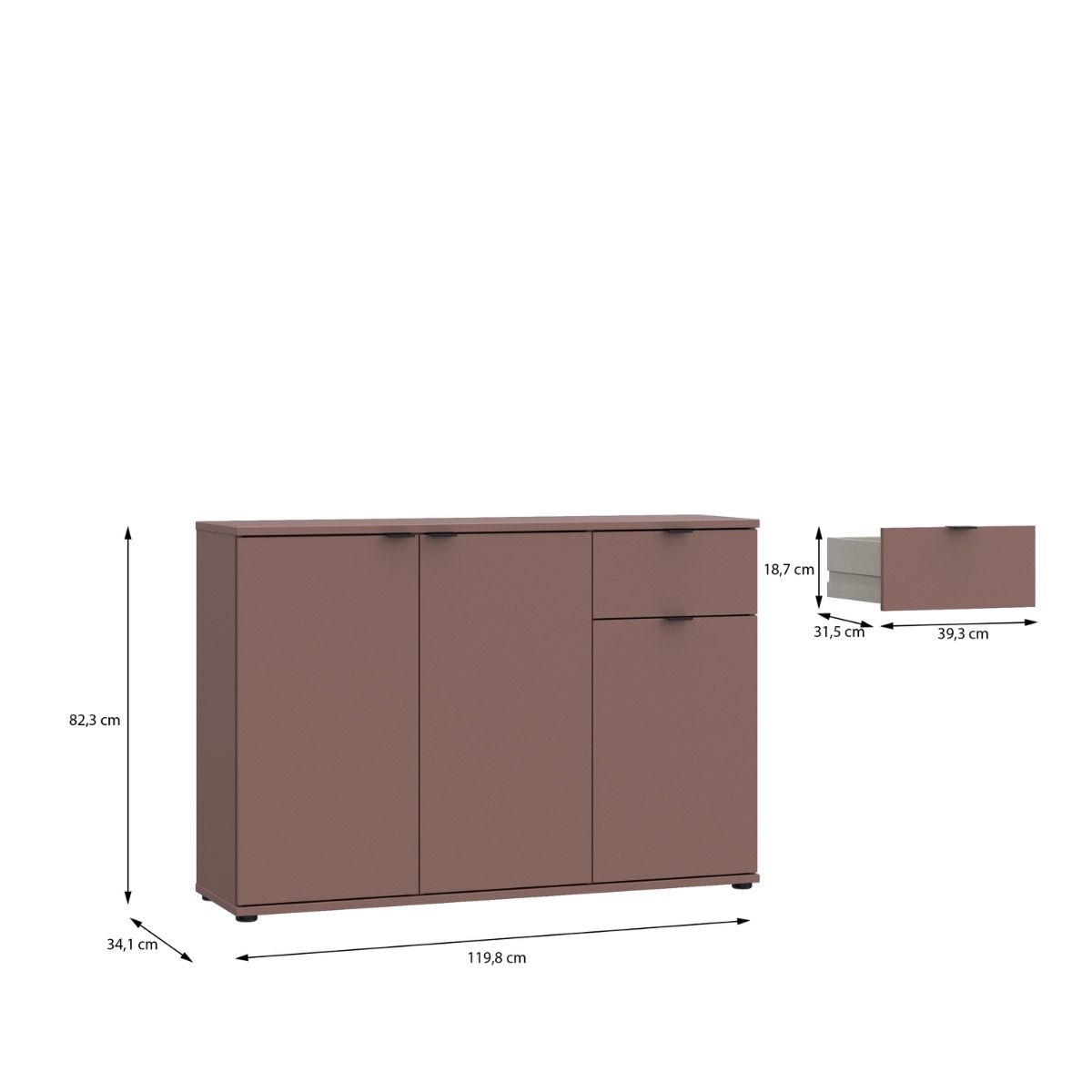 Ganymede Wide 3 Door Cupboard With Drawer In Terracotta - Price Crash Furniture