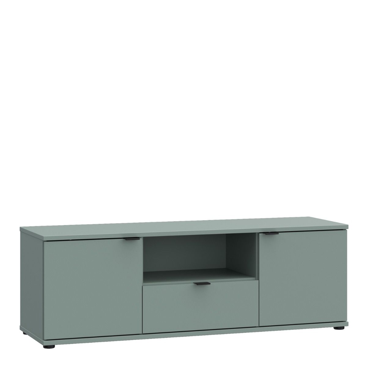 Ganymede Wide TV Unit With Open Shelf & 2 Doors In Sage Green - Price Crash Furniture