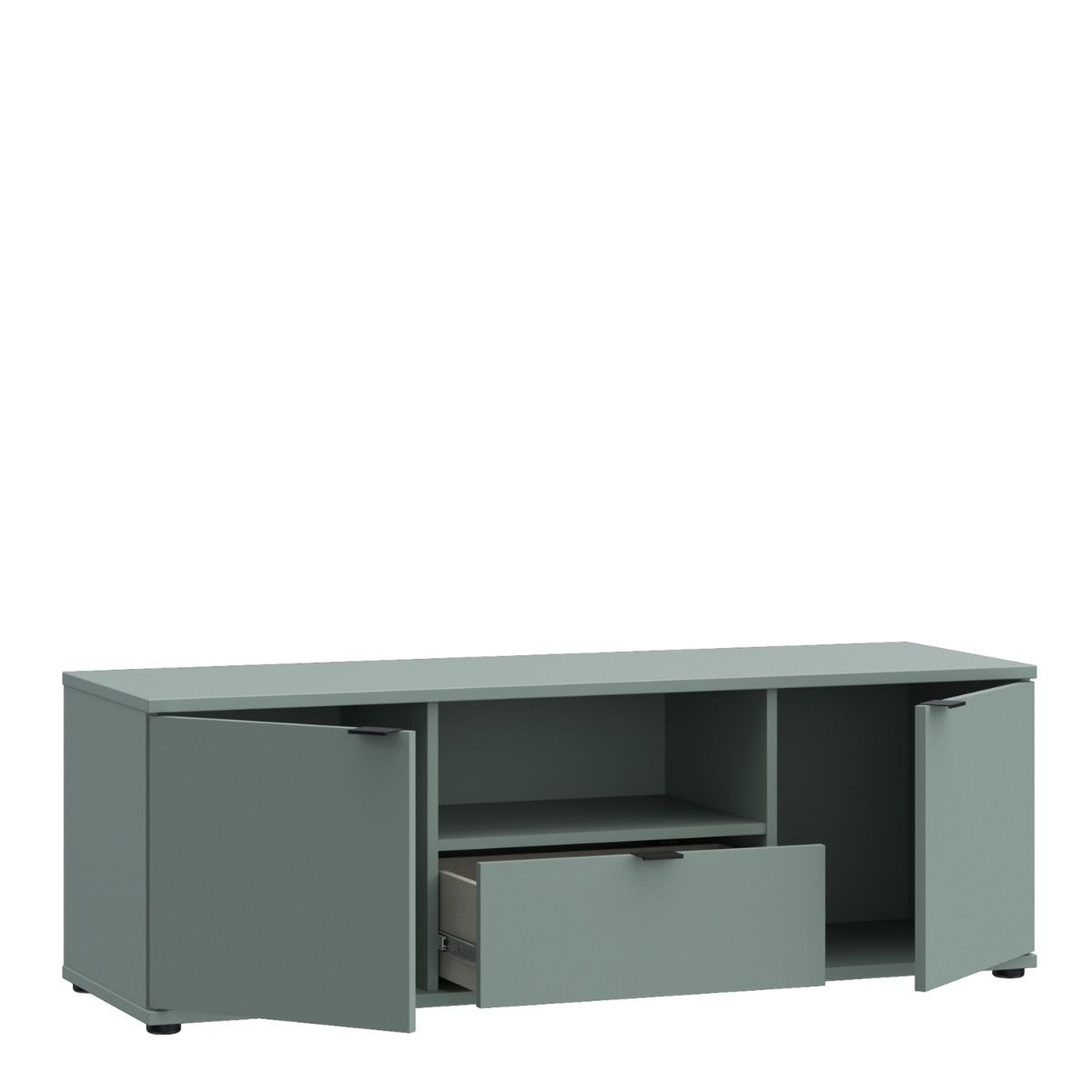 Ganymede Wide TV Unit With Open Shelf & 2 Doors In Sage Green - Price Crash Furniture