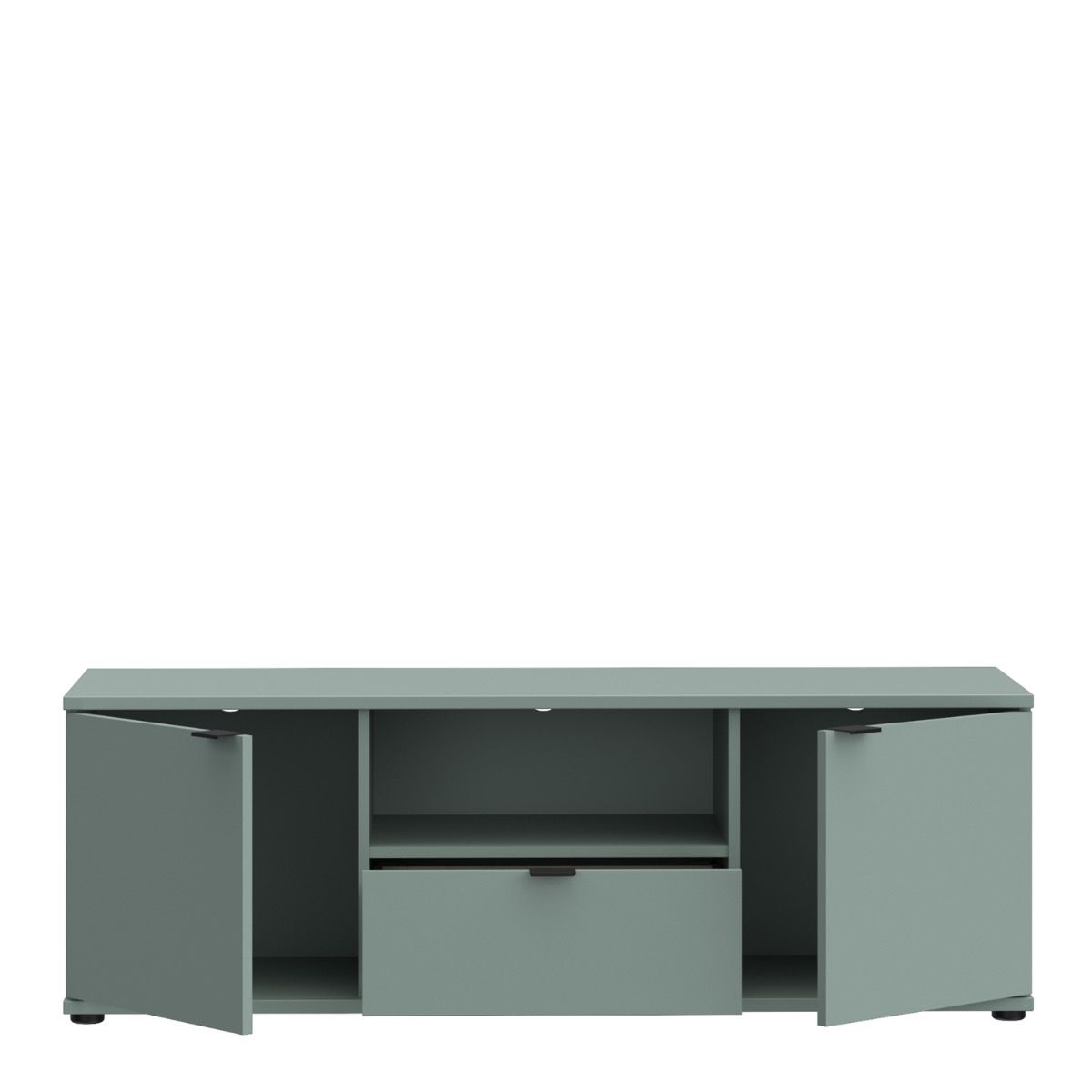 Ganymede Wide TV Unit With Open Shelf & 2 Doors In Sage Green - Price Crash Furniture