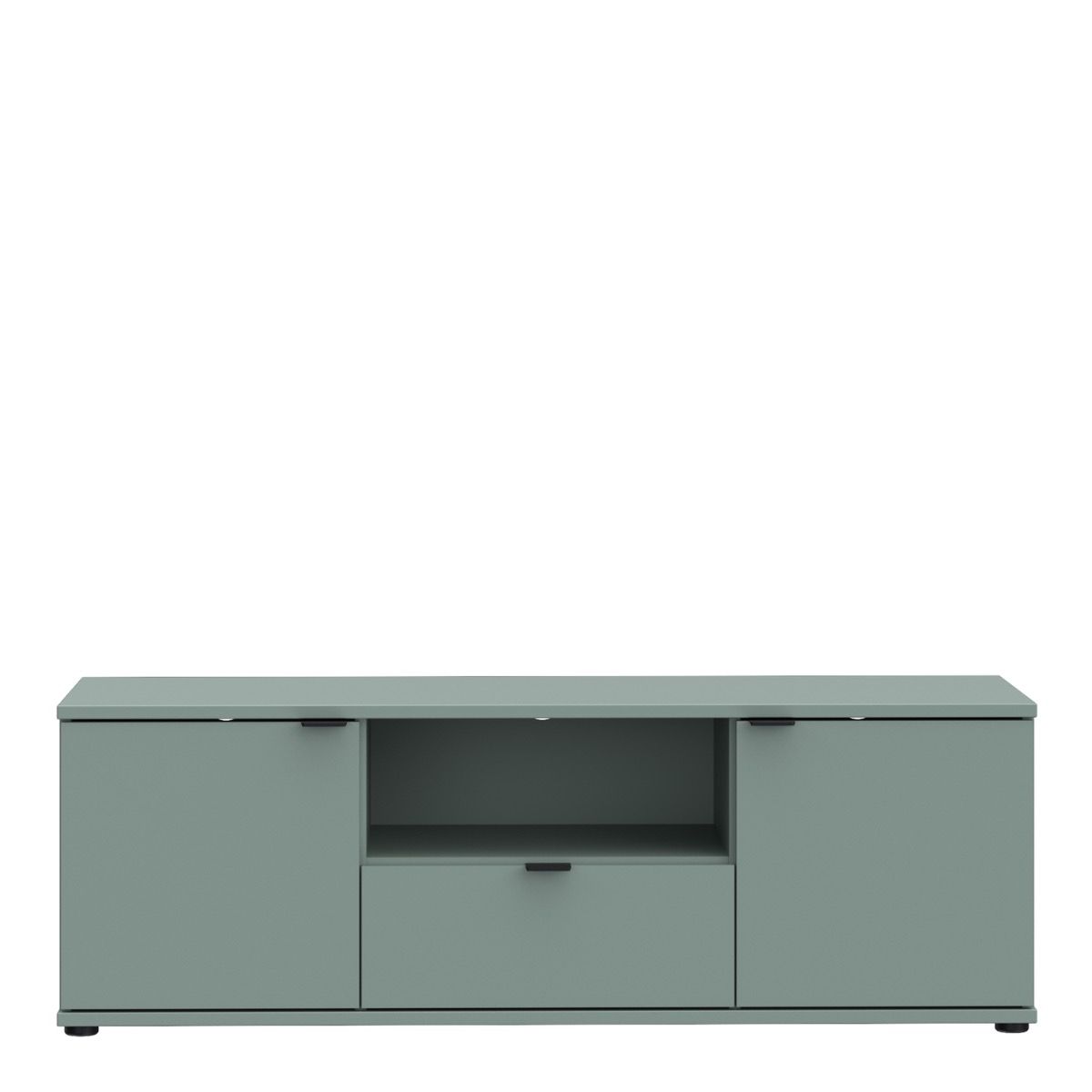 Ganymede Wide TV Unit With Open Shelf & 2 Doors In Sage Green - Price Crash Furniture