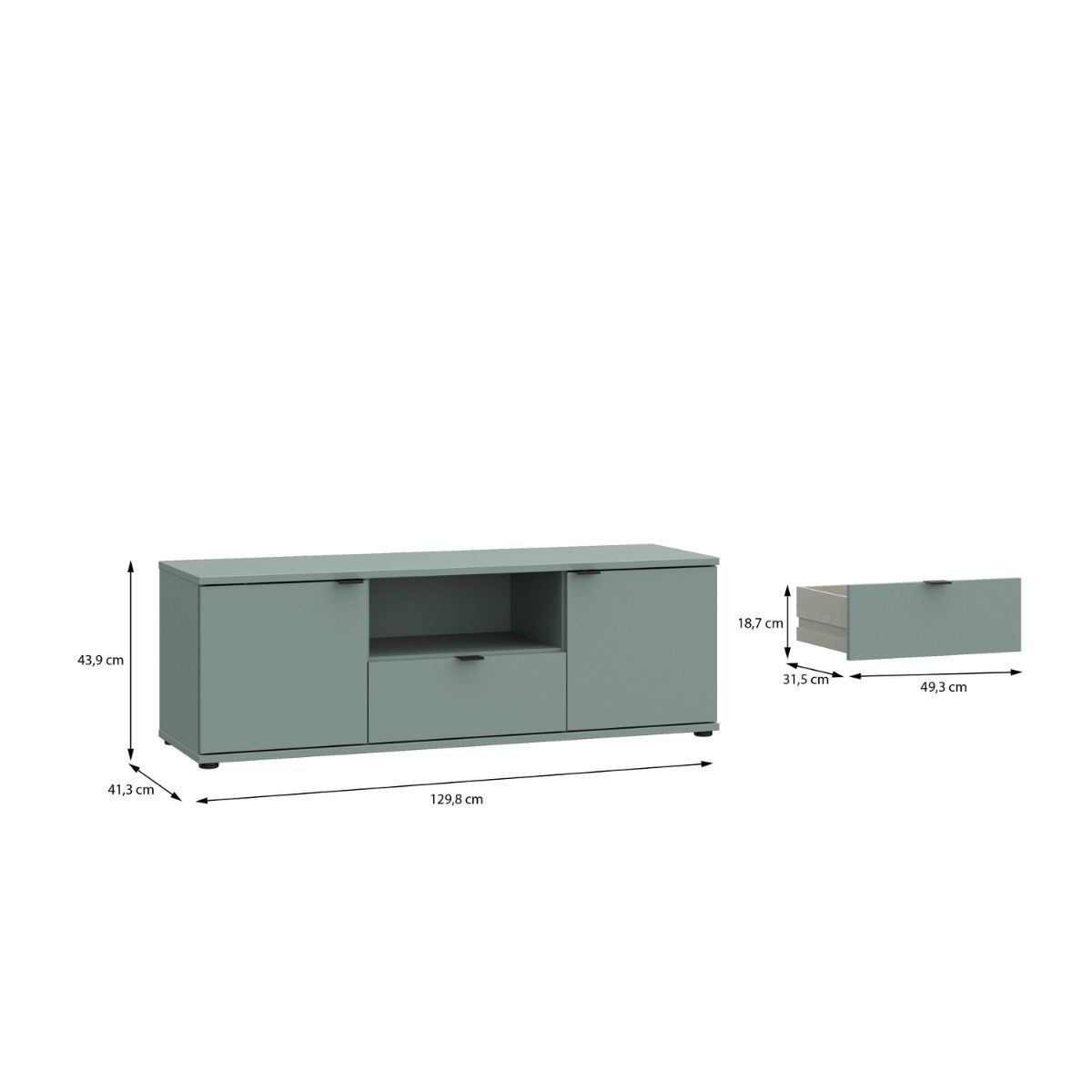 Ganymede Wide TV Unit With Open Shelf & 2 Doors In Sage Green - Price Crash Furniture