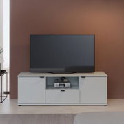 Ganymede Wide TV Unit With Open Shelf, Drawer & 2 Doors In Light Grey - Price Crash Furniture