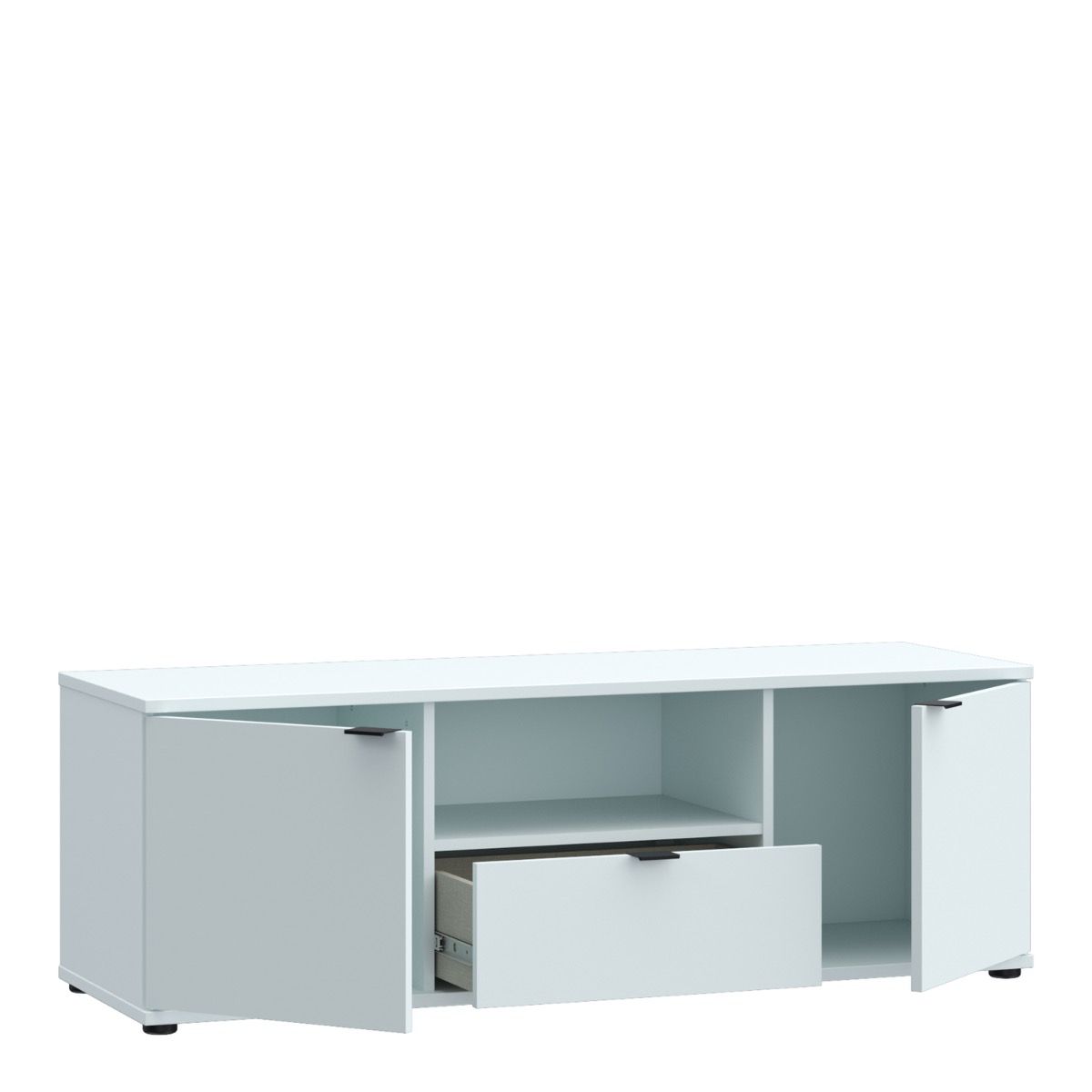 Ganymede Wide TV Unit With Open Shelf, Drawer & 2 Doors In Light Grey - Price Crash Furniture