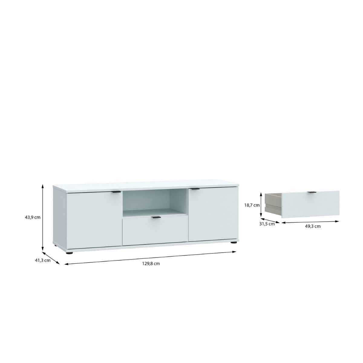 Ganymede Wide TV Unit With Open Shelf, Drawer & 2 Doors In Light Grey - Price Crash Furniture