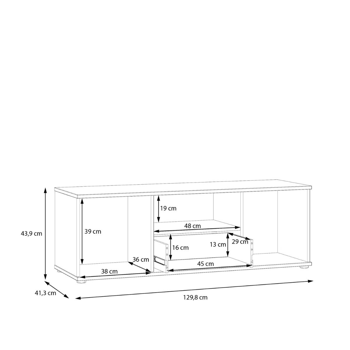 Ganymede Wide TV Unit With Open Shelf, Drawer & 2 Doors In Light Grey - Price Crash Furniture