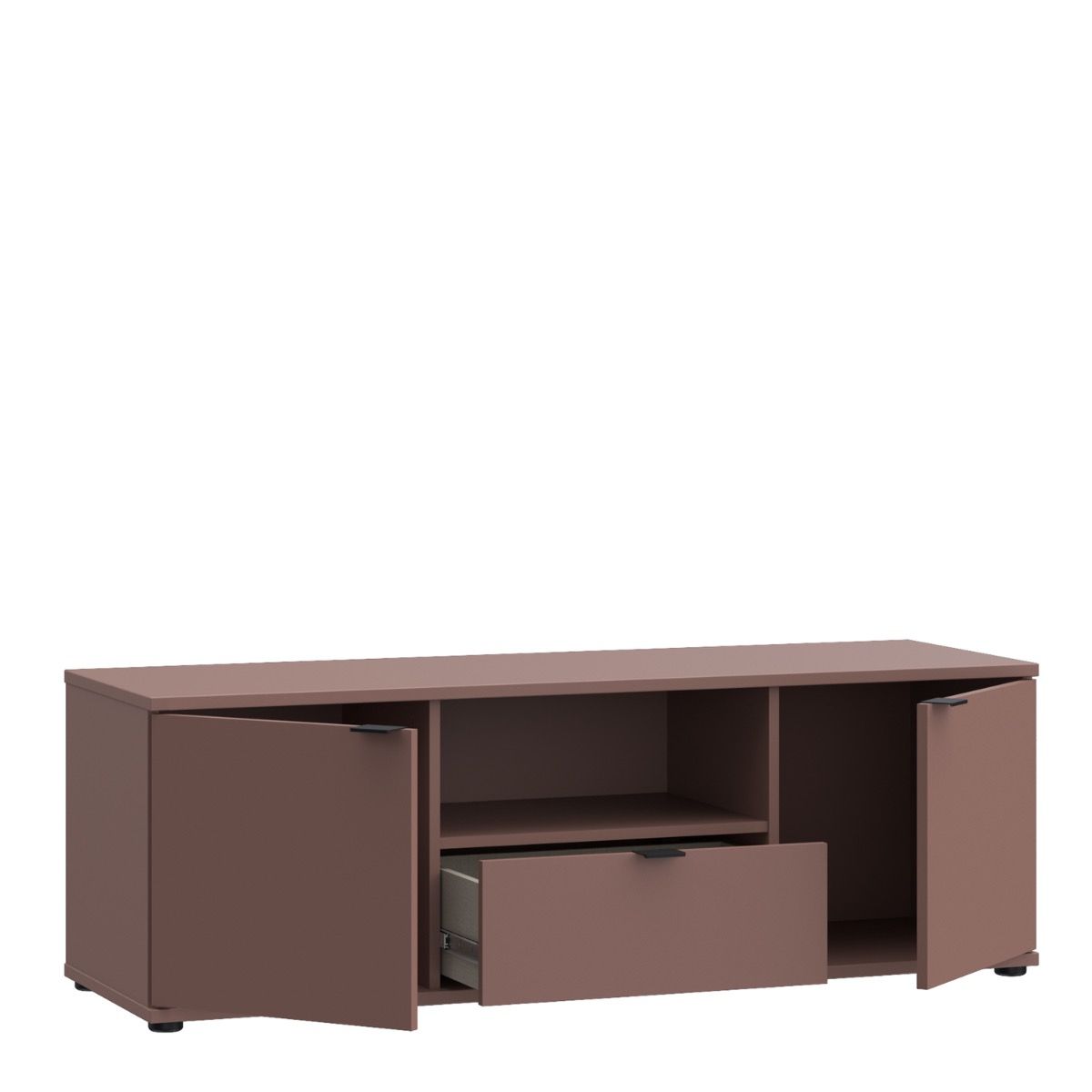Ganymede Wide TV Unit With Open Shelf, Drawer & 2 Doors In Terracotta - Price Crash Furniture