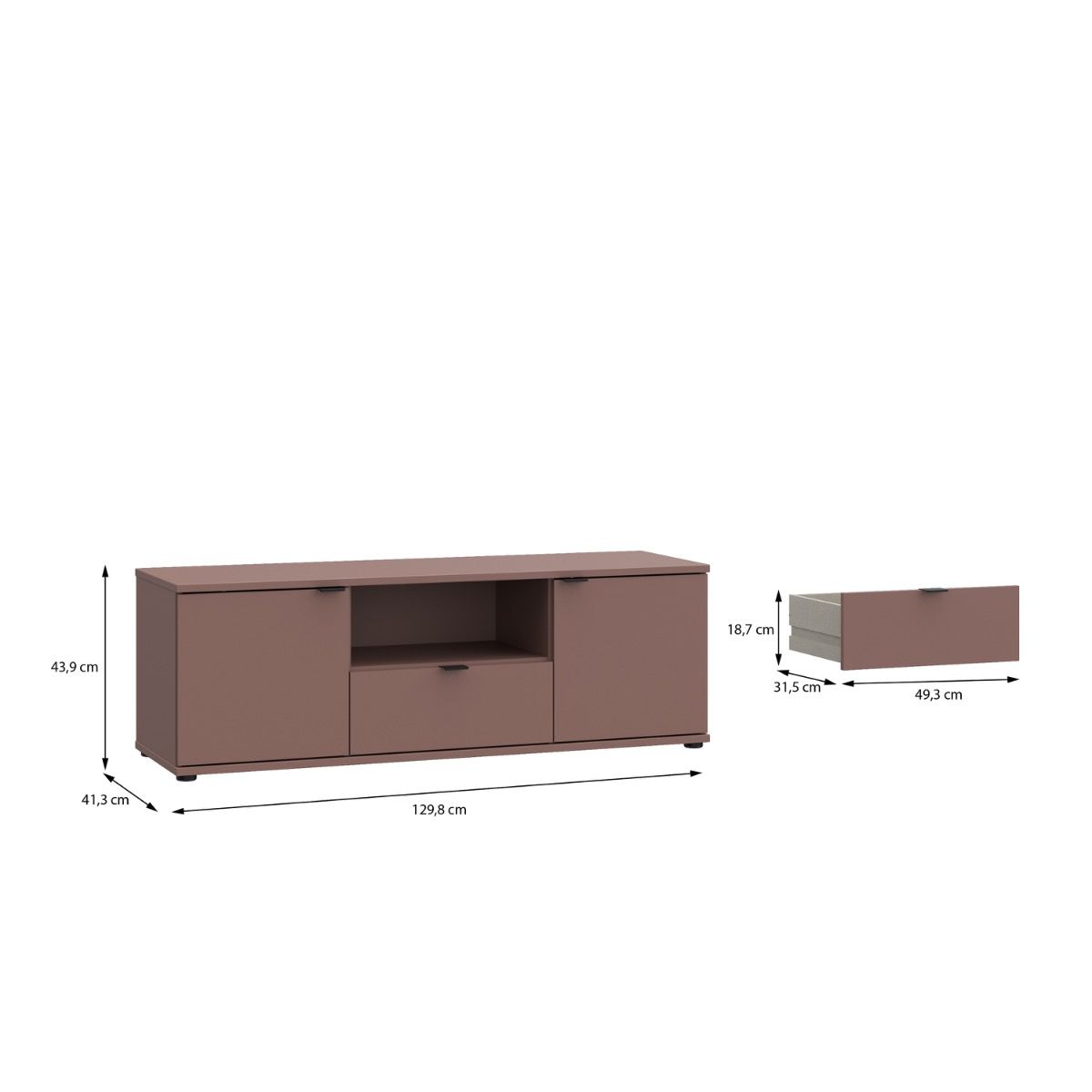 Ganymede Wide TV Unit With Open Shelf, Drawer & 2 Doors In Terracotta - Price Crash Furniture